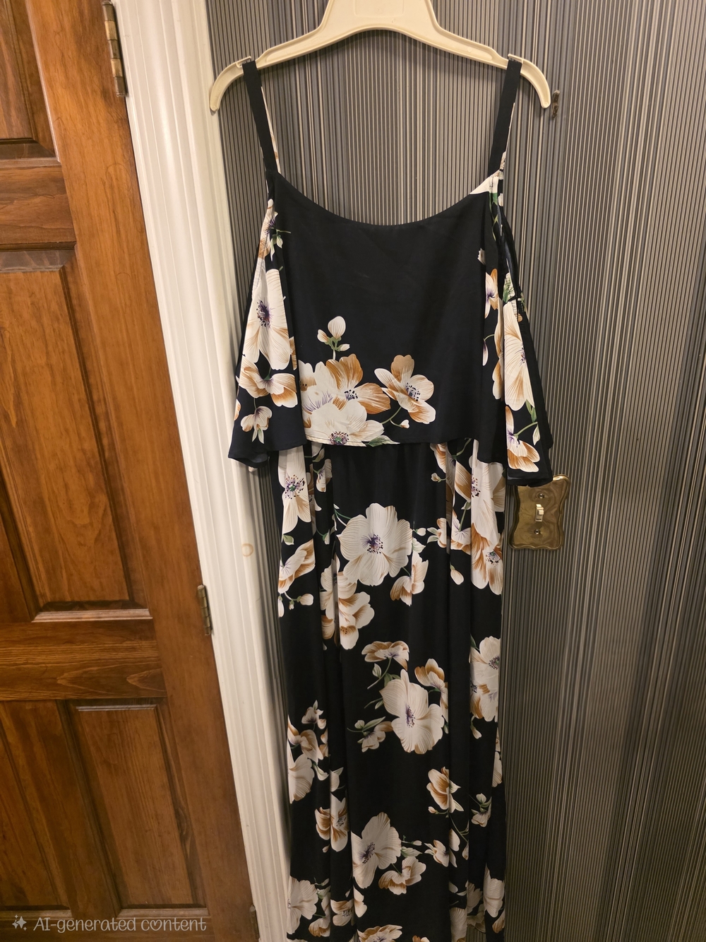 SHEIN Black Maxi Dress with White and Cream Floral Print